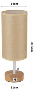 Brilagi - Lampă de masă cu port USB TABLON 1xE27/25W/230V stejar/alb/bej