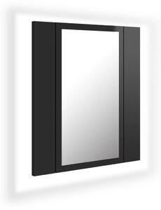 Dulap baie cu oglindă & LED negru extralucios 40x12x45 cm acril