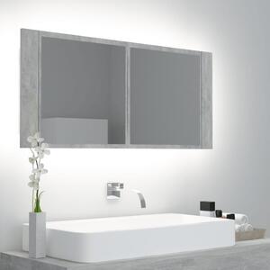 Dulap de baie cu oglindă și LED, gri beton, 100x12x45 cm