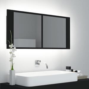 Dulap de baie cu oglindă și LED, negru, 100x12x45 cm