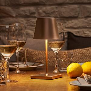 Sigor Lampă de masă LED reîncărcabilă Nuindie mini, USB-C, bronz, IP54, dimabil., reglabil, Bronz / Alamă Veche, Camera de zi / sufragerie, Aluminiu, Modern