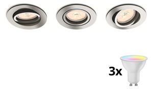 Philips 50393/11/PN-SET 3x spoturi LED RGBW încastrate, reglabile 1xGU10/4,8W/230V crom+telecomandă