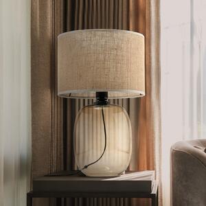 TK Lighting Lampă de masă Melody, înălțime 48 cm, sticlă maro, iută naturală, Bej, Camera de zi / sufragerie, Sticlă
