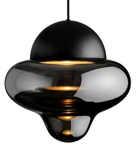 DESIGN BY US Lampă suspendată LED Nutty XL, gri fumuriu / negru, Ø 30 cm, reglabil, Gri, Camera de zi / sufragerie, Sticlă, Design