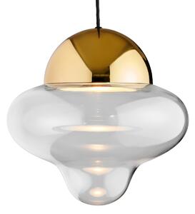 DESIGN BY US Lampă suspendată LED Nutty XL, transparentă / aurie, Ø 30 cm, sticlă, reglabil, Transparent, Camera de zi / sufragerie, Sticlă, Design
