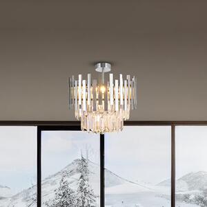 Eko-Light Plafonieră Aspen metal cromat, cristale de sticlă, Ø 45 cm, reglabil, Metalic, Camera de zi / sufragerie, Metal, Plafon cu flacără multiplă