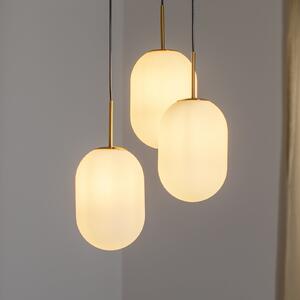 Eko-Light Lampă suspendată Alias, metal auriu sticlă opală, 3 becuri rotundă, reglabil, Alb, Camera de zi / sufragerie, Sticlă, Modern
