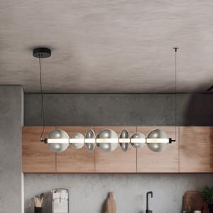 Eko-Light Lampă suspendată LED Daphne, sticlă transparentă gri, lungime 118 cm, Gri, Camera de zi / sufragerie, Sticlă, Modern