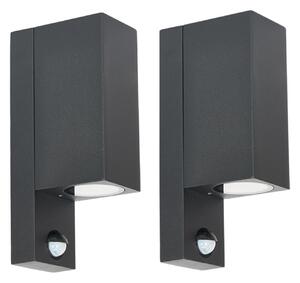 PRIOS Prios aplică de perete pentru exterior Tetje, negru, unghiular, senzor, 2, reglabil, Negru, Metal, Modern, Perete unghiular