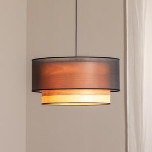 Euluna lampă suspendată Cedrik, organza neagră, furnir de frasin, reglabil, Negru, Camera de zi / sufragerie, Țesătură / Textil, Modern