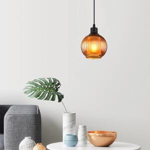 Globo Lampă suspendată Zumba, culoare bronz, Ø 15 cm, sticlă, reglabil, Bronz / Alamă Veche, Camera de zi / sufragerie, Sticlă, Modern