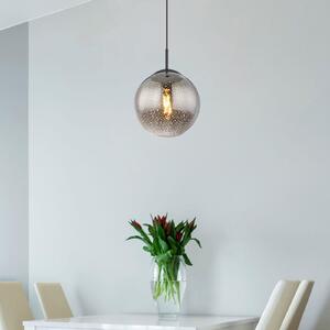 Globo Lampă suspendată Samos, Ø 20 cm, gri fumuriu/negru, sticlă, reglabil, Gri, Camera de zi / sufragerie, Sticlă, Modern, glob