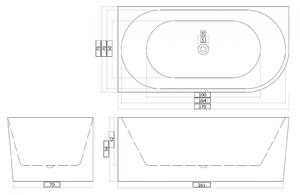 Cada baie freestanding cu montare pe colt 170 x 75 cm, stanga, Bella Casa Ciri Stanga, 1700x750 mm