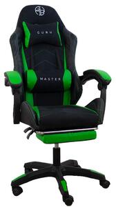 Guru Master GM2-GN-L, scaun de gaming, elegant, ergonomic, rotativ, cu suport picioare, negru/verde