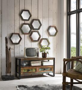 Oglinda hexagonala cu rama din lemn reciclat Fiume 30 cm
