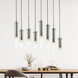 Brilliant Suspensie Glasini, lungime 80 cm, gri fumuriu, 8 lumini, sticlă, reglabil, Gri, Camera de zi / sufragerie, Sticlă, Modern