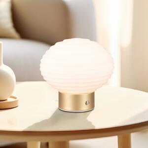 Reality Leuchten Lampă de masă reîncărcabilă Earl LED, alamă/opal, înălțime 14,5 cm, sticlă, reglabil, Alb, Camera de zi / sufragerie, Sticlă, Modern