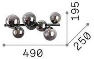 IDEAL LUX Plafonieră Perlage, negru/gri fum, 49 cm, cu 6 becuri, Gri, Camera de zi / sufragerie, Sticlă, Design, glob