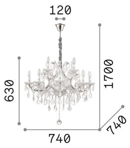 Ideallux Ideal Lux candelabru Napoleon, auriu, cristal 12flg., reglabil, Auriu / Alamă, Camera de zi / sufragerie, Sticlă