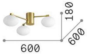 IDEAL LUX Ideal Lux Plafonieră Hermes de culoare alamă 60 cm cu 3 lumini sticlă, Auriu / Alamă, Camera de zi / sufragerie, Sticlă, Design, Plafon semicircular cu spațiere