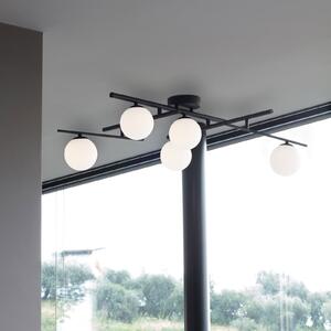 IDEAL LUX Plafonieră Ideal Lux Atlas negru, sticlă metalică cu 5 lumini, Negru, Camera de zi / sufragerie, Metal, Modern, glob