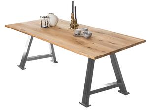 Masa dreptunghiulara cu blat din lemn de stejar Tables&Co 180x100x75 cm maro/argintiu