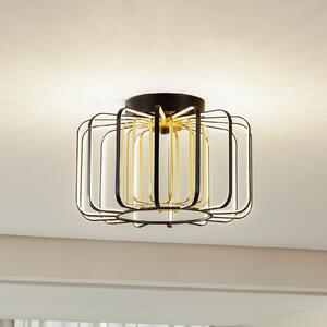 Lucande LED plafonieră Birger, Ø 39.5cm, negru/galben, reglabil, Negru, Camera de zi / sufragerie, Metal, Modern