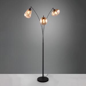 Trio Lighting Lampă de podea Lumina, 3 lumini, negru/arămiziu, sticlă, Negru, Camera de zi / sufragerie, Sticlă, Modern