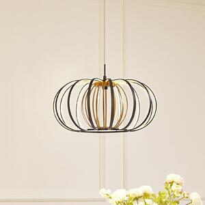 Lucande Lampă suspendată LED Birger, Ø 39cm, negru/galben, reglabil, Negru, Camera de zi / sufragerie, Metal, Modern