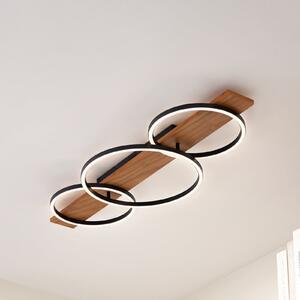 Lindby plafonieră LED Galad, negru, lemn, 3 becuri, 98 cm, reglabil, Lemn, Camera de zi / sufragerie, Lemn, Modern, Plafon rotund direct