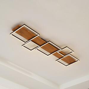 Lindby plafonieră LED Galad, negru, lemn, 5 becuri, 140 cm, reglabil, Lemn, Camera de zi / sufragerie, Lemn, Modern, Plafon unghiular direct