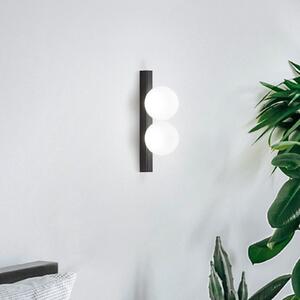 IDEAL LUX Ideal Lux LED lampă de perete Ping Pong negru cu 2 lumini din sticlă opală, Negru, Camera de zi / sufragerie, Metal, Design, glob