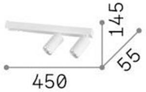 IDEAL LUX Ideal Lux Profilo plafonieră Profilo, alb, cu două lumini, din, Alb, Camera de zi / sufragerie, Metal, Modern, Plafon semicircular cu spațiere