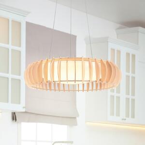 Reality Leuchten Monte LED lampă suspendată, Ø 60 cm, lemn deschis, lemn, CCT, reglabil, Lemn, Camera de zi / sufragerie, Lemn, Scandinavă