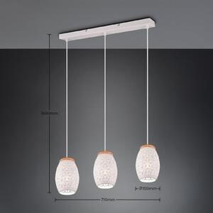 Reality Leuchten Lampă suspendată Bidar, lungime 71 cm, alb mat, 3 lumini, metal, reglabil, Alb, Camera de zi / sufragerie, Metal, Modern