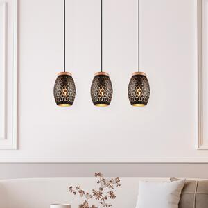 Reality Leuchten Lampă suspendată Bidar, lungime 71 cm, negru-auriu, 3 lumini, metal, reglabil, Negru, Camera de zi / sufragerie, Metal, Modern