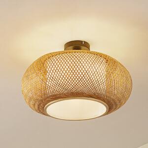 Lindby plafonieră Romaine, bambus, natural/alb, Ø 50 cm, reglabil, Lemn, Camera de zi / sufragerie, Bamboo, Casă de țară / Rustic