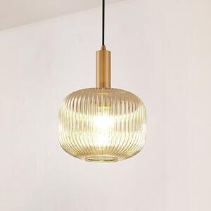 Lindby Lampă suspendată Doroteo, 1 bec, gri, sticlă, reglabil, Gri, Camera de zi / sufragerie, Sticlă, Vintage