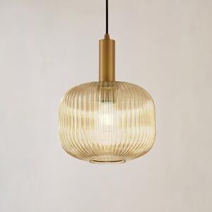 Lindby Lampă suspendată Doroteo, 25 cm, 1 bec, chihlimbar, sticlă, reglabil, Bej, Camera de zi / sufragerie, Sticlă, Vintage