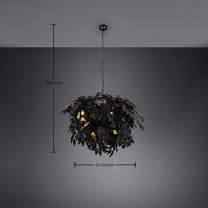 Reality Leuchten Lampă suspendată Leavy, negru/auriu, Ø 70 cm, plastic, reglabil, Negru, Camera de zi / sufragerie, Plastic