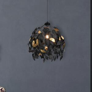 Reality Leuchten Lampă suspendată Leavy, negru/auriu, Ø 38 cm, plastic, reglabil, Negru, Camera de zi / sufragerie, Plastic