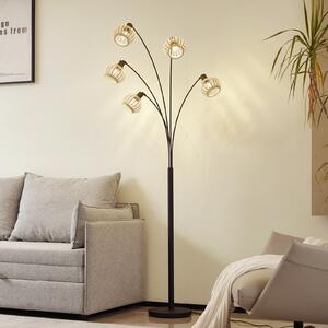 Lindby lampadar Lielle, bambus natural, 5 becuri, 190 cm, Lemn, Camera de zi / sufragerie, Bamboo, Casă de țară / Rustic