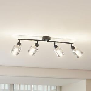 Lindby plafonieră Netty, 4 becuri, gri, sticlă, reglabil, Gri, Camera de zi / sufragerie, Sticlă, Modern