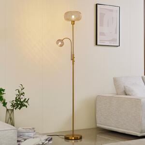 Lindby lampadar Aliette, auriu/ambră, sticlă, lumină de lectură, Auriu / Alamă, Camera de zi / sufragerie, Sticlă, Modern