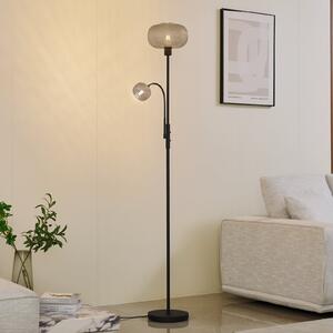 Lindby lampadar Aliette, negru/gri, sticlă, lumină de lectură, Gri, Camera de zi / sufragerie, Sticlă, Modern