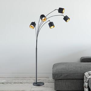 Reality Leuchten Lampă de podea Tommy, negru/auriu, înălțime 200 cm, 5 lumini, material, Negru, Camera de zi / sufragerie, Metal, Modern