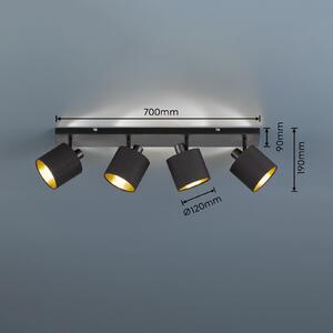 Reality Leuchten Spot de plafon Tommy, negru/auriu, lungime 70 cm, 4 lumini., reglabil, Negru, Camera de zi / sufragerie, Metal, Modern