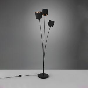 Reality Leuchten Lampă de podea Tommy, negru/auriu, înălțime 150 cm, cu 3 lumini din, Negru, Camera de zi / sufragerie, Metal, Modern