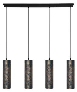 Freelight Lampă suspendată Forato, lungime 120 cm, maro, 4 lumini, metal, reglabil, Maro / Rugină, Camera de zi / sufragerie, Metal