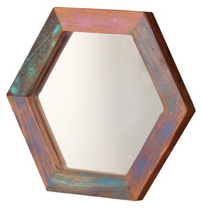 Oglinda hexagonala cu rama din lemn reciclat Fiume 30 cm